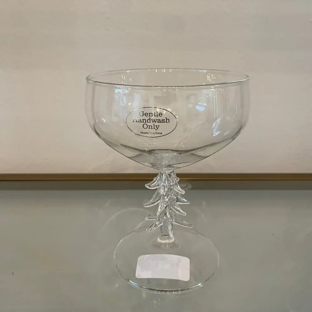 Christmas Tree Coupe Wine Glass Set of 2 Holiday Glam Barware New